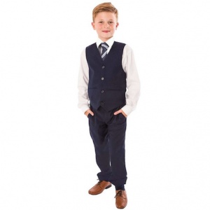 Boys Navy 4 Piece Trouser Suit with Tie